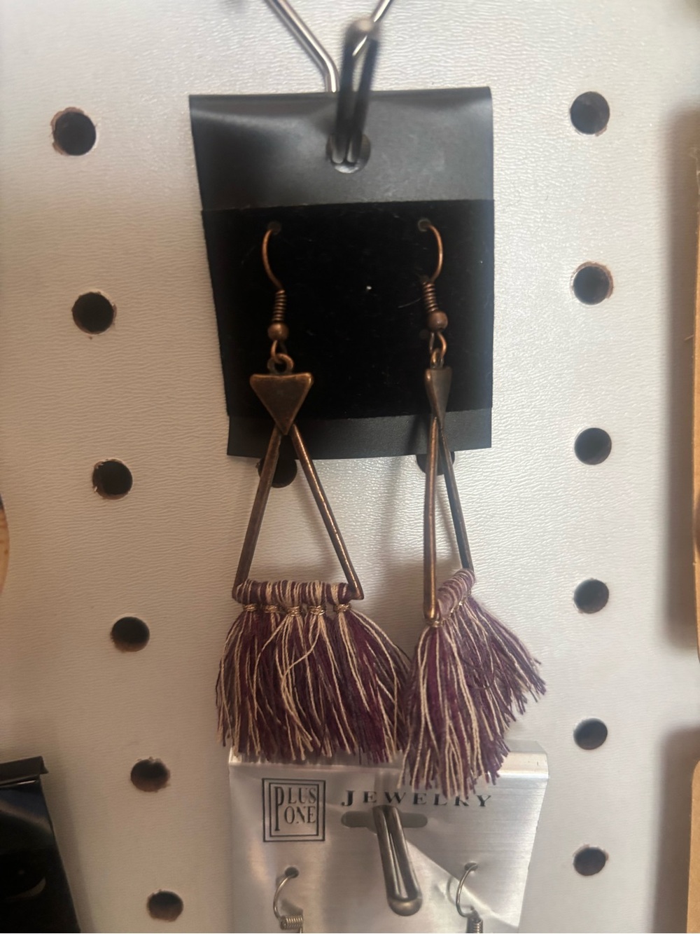 Boho Tassel Triangle Drop Earrings - Brown